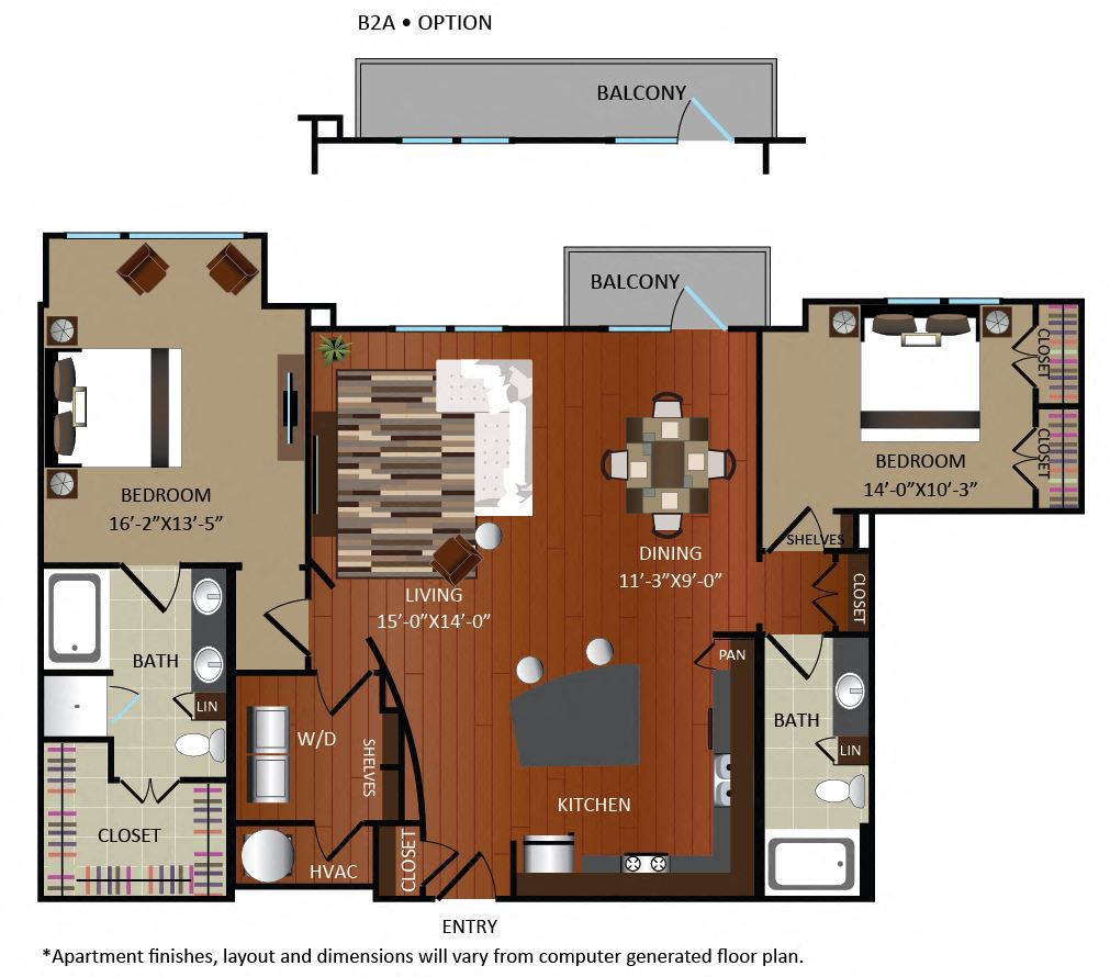 Floor plan for 2 beds, 2 baths, 1423 sqft